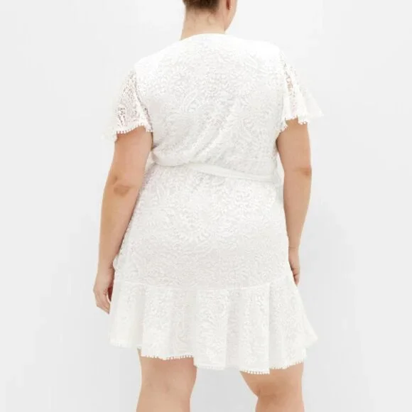City Chic Sweet Love Lace Faux Wrap Mini Dress - Ivory | Size XL/22 - Picture 3 of 16